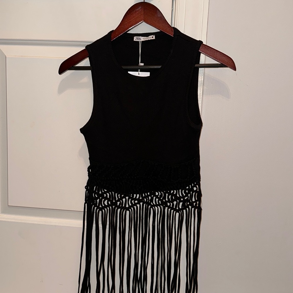 Brand New with Tags Zara Black Crochet Tassel Tank top
